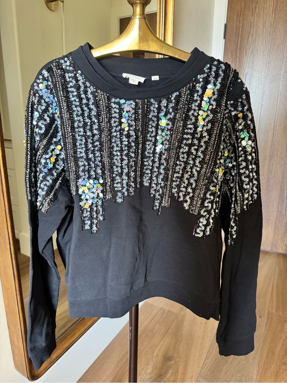 Black Sequin-Embellished Women's Sweatshirt from Anthropologie